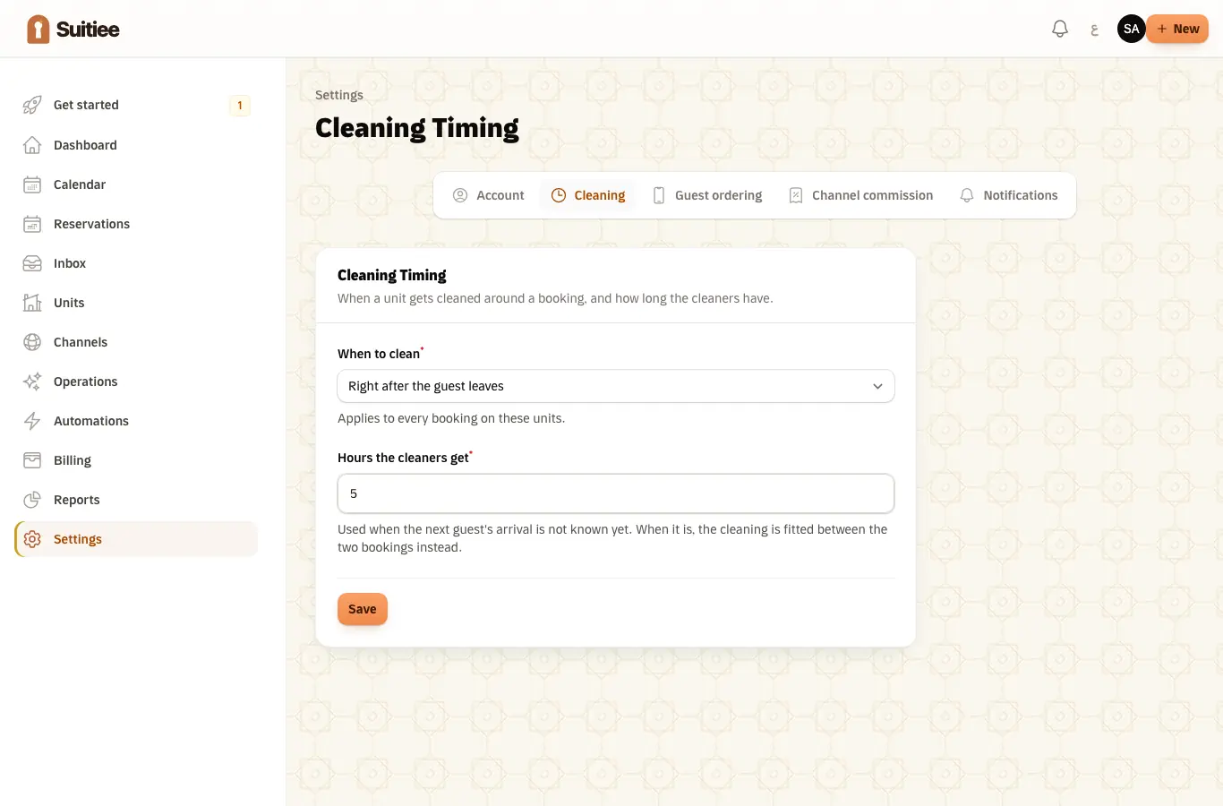 Cleaning Timing: when a turnover is scheduled and how long the window is