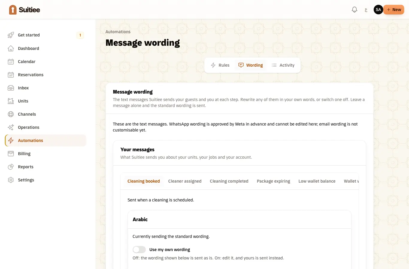Message wording, host messages and guest messages