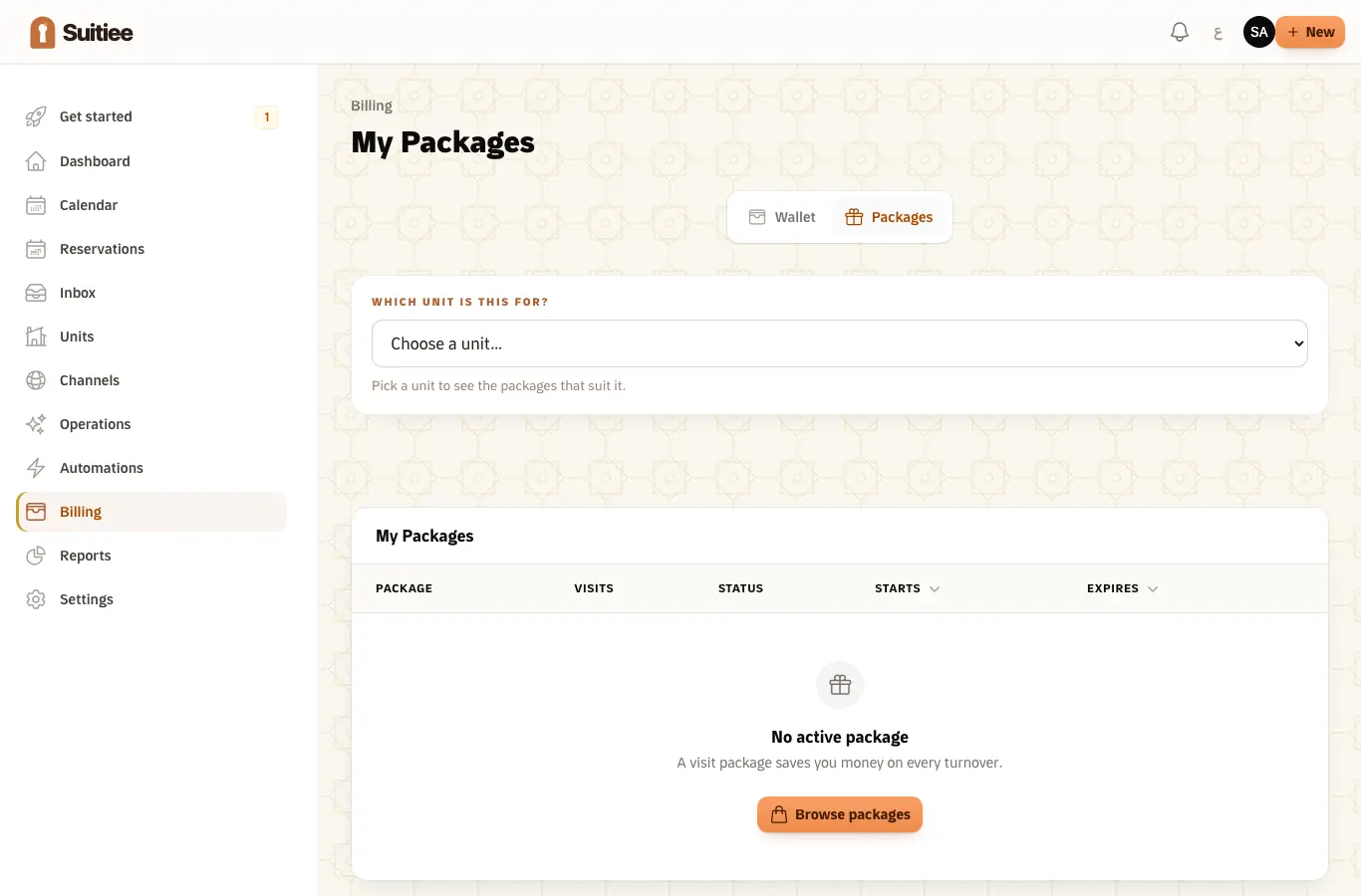 Packages, with what each holds and what is left
