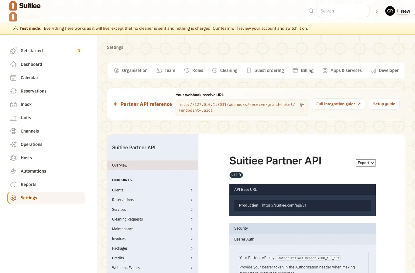 The API reference inside the operator panel
