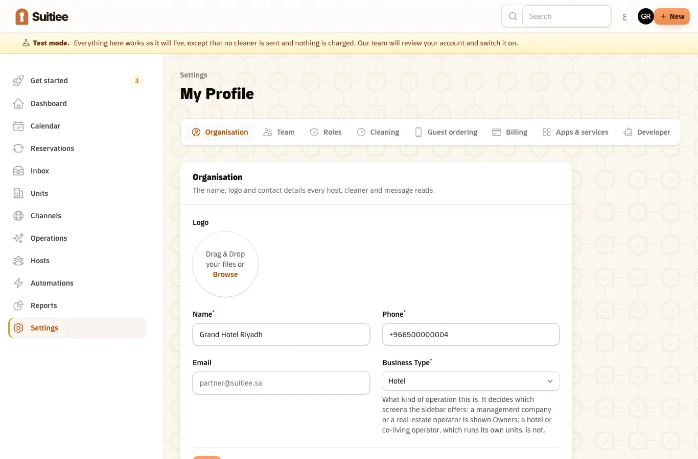 Settings: API keys, the callback URL and the signing secret