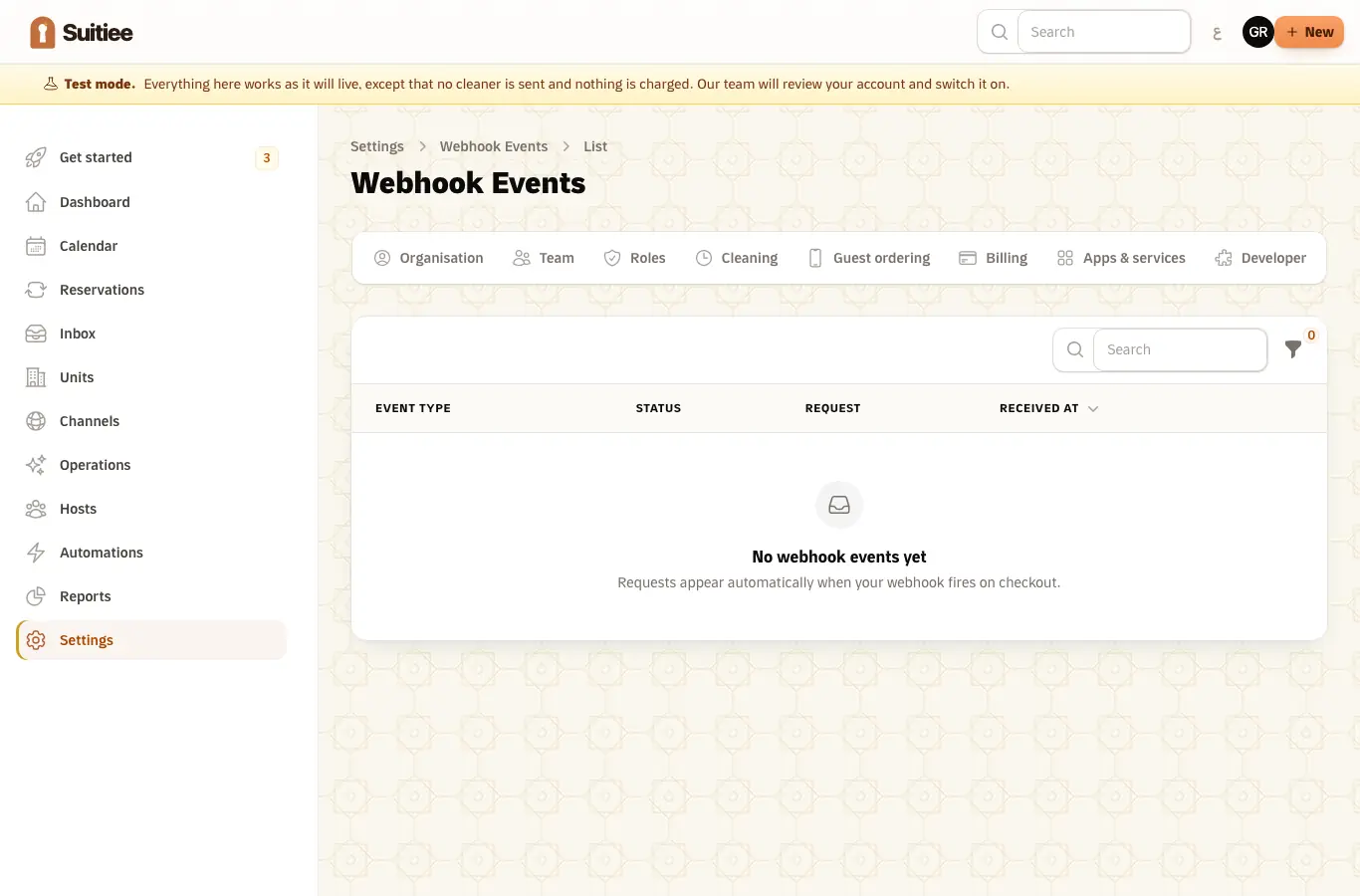 Webhook events with their processing trace