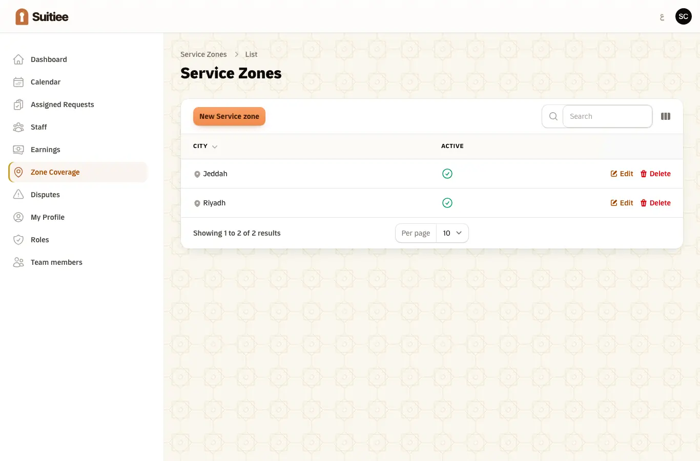 Service zones